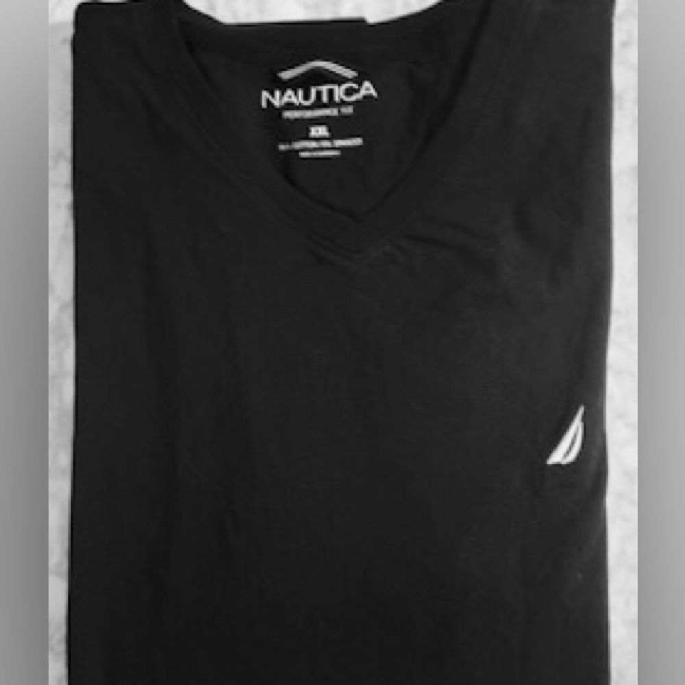 Nautica Black V-neck Logo Embroidery Stretch Short Sleeve T-shirt Men’s XXL